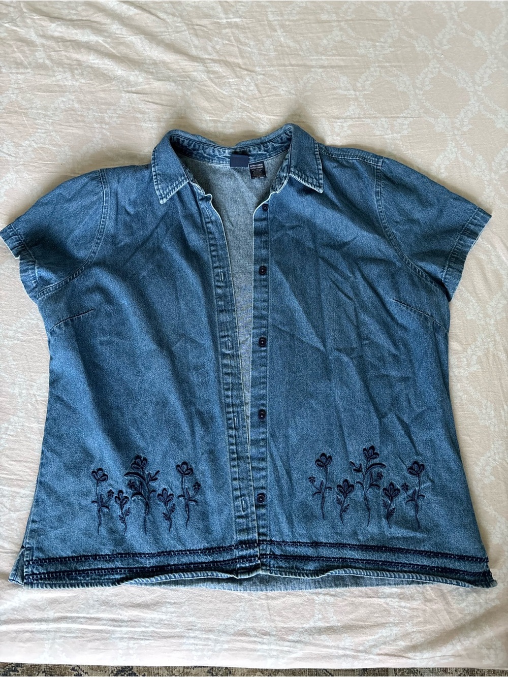 Basic Editions Blue Denim Button-Down Short Sleeve Shirt